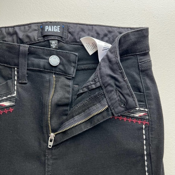 Anthropologie Paige Amberly High Rise Skinny Jeans size 25 Black Embroidered - Picture 10 of 12